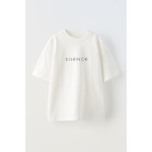 Youwinner Unisex Sılence Tasarım Baskılı Pamuk Beyaz Oversize T-Shirt