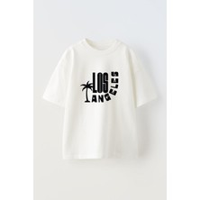 Youwinner Unisex Los Angeles Palmiye Tasarım Baskılı Pamuk Beyaz Oversize T-Shirt