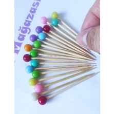 Beyhan Bayhan 50 Adet Dekoratif Renkli Boncuklu Kokteyl Kürdanı 6 cm - Boncuk 8 mm - Pasta Kürdanı