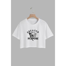 Youwinner Kadın Created Purpose Tasarım Baskılı Pamuk Beyaz Oversize Crop