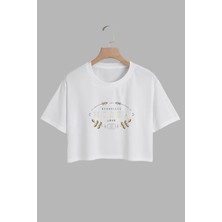 Youwinner Kadın Hosea Love Tasarım Baskılı Pamuk Beyaz Oversize Crop
