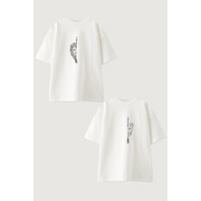 Youwinner Kadın Erkek Unisex Aslan Sevgili Çift Kombini Oversize Beyaz Tshirt 2'li Takım