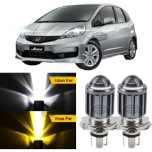 ŞüsCarOto Aksesuar Honda Jazz 2009-2019 Uyumlu Mercekli Far Ampulü LED Xenon Çift Renk Sarı-Beyaz Far Şimşek Etkili Csp LED Lamba Uzun Kısa 2 Adet Takım