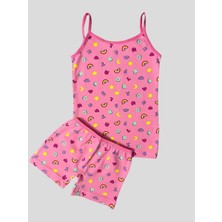 Elmas Kids Kız Çocuk Gökkuşağı Yıldız Desenli Pembe Atlet Boxer Takımı