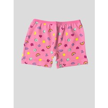 Elmas Kids Kız Çocuk Gökkuşağı Yıldız Desenli Pembe Atlet Boxer Takımı