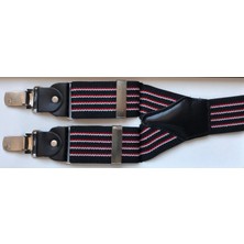 Kemer Sepeti Siyah Ince Beyaz Ince Kırmızı Çizgili Pantolon Askısı 3 Klipsli