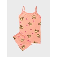 Elmas Kids Kız Çocuk Pamuklu Ayıcık Desenli Pembe Atlet Boxer Takımı