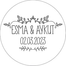 Letbil Reklam Çiçek Desenli Etiket Modeli, Düğün Hediyelik Etiket 4cm - 60 Adet Opak Sticker