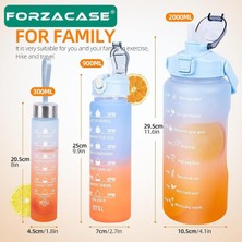 Forzacase Motivasyonel Spor Günlük 3lü Set Su Matarası Su Şişesi Suluk 2lt + 900ML + 300ML - FC107