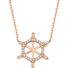 Altın Sepeti Rose Gümüş Taşlı Dümen Kolye