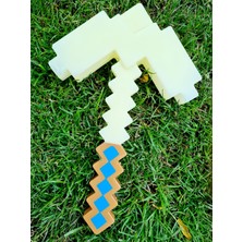 Elifeshop Minecraft LED Işıklı Yanıp Sönen Sesli Karakter Figür Oyuncak Silahları Golden Pickaxe Altın Kazma