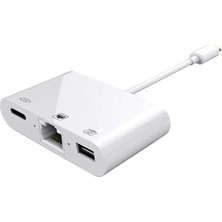 UltraTekno Lightning To Ethernet & USB Adapter Kablo, iPhone Uyumlu, iPad Usb, Ethernet Dönüştürücü Adaptör