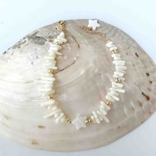 By Song Jewelry Beyaz Mercan ve Sedef Doğaltaşlı Halhal