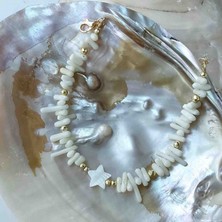 By Song Jewelry Beyaz Mercan ve Sedef Doğaltaşlı Halhal