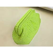 Tasarım Kumpanyası El Örgüsü Metalik Rafya Clutch Çanta - Neon Yeşil Çanta - Akşam Düğün Deri Clutch Çanta - Vegan Yumuşak Deri Çanta -