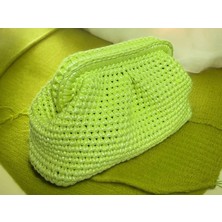 Tasarım Kumpanyası El Örgüsü Metalik Rafya Clutch Çanta - Neon Yeşil Çanta - Akşam Düğün Deri Clutch Çanta - Vegan Yumuşak Deri Çanta -