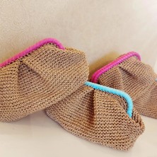 Tasarım Kumpanyası El Yapımı Tığ Işi Doğal  Rafya Clutch Çanta - Hasır El Çantası - Ekolojik Cüzdan