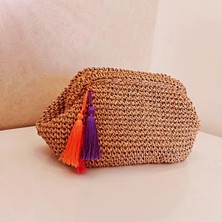 Tasarım Kumpanyası Kadınlar Için Püsküllü El Yapımı Krem Clutch Çanta - Yaz Için Minimalist El Çantası - Retro Çanta - Tığ Işi Kese Cüzdan - Benzersiz Hediye