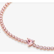 Lines Bijuteri Işıltılı Kalp Tenis Bilezik Rose Pembe