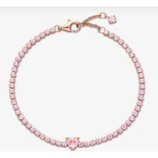 Lines Bijuteri Işıltılı Kalp Tenis Bilezik Rose Pembe