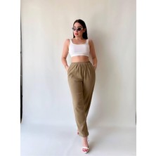 Rengamoda Kadın Cepli Astarlı Pamuklu Keten Kumaş Pantolon (Renkli)