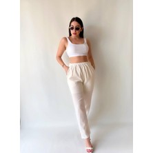 Rengamoda Kadın Cepli Astarlı Pamuklu Keten Kumaş Pantolon (Renkli)