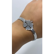 By Semra Italyan Hasır Ezme Kalın Zincir Paslanmaz Çelik Yonca Model Gold Bileklik