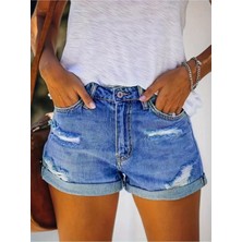 Tanla Butik Kadın Double Paça Yırtık Kot Şort
