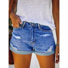 Tanla Butik Kadın Double Paça Yırtık Kot Şort