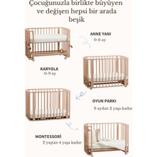 Ege Baby Doğal Ahşap 4 in 1 Beşik Takım (KM) 70 x 110 - anneyanı, karyola, oyun parkı, montessori + junior yatak