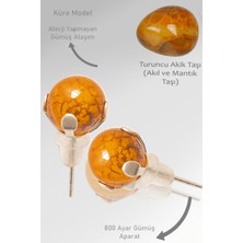 Tesbih Atölyesi Sertifikalı Turuncu - Sarı Ejderha Akik Taşı Nokta Doğal Taş Küpe