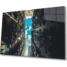 Miyrem  Miyrem Glasses Collection -A1^#  Bina Görüntüsü ve Mavi Beyaz Bulutlar Cam Tablo 4mm Dayanıklı Cam