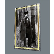 Miyrem  Miyrem Glasses Collection -A1^#  Gold Şerit Siyah Beyaz Atatürk Cam Tablo