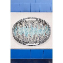 Ocean Point Mozaik Tepsi Siyah/mavi Sedefli Iskandinav El Yapımı Özel Tasarım Servis Sunum Tepsisi Yuvarlak 30CM Oceanpoint