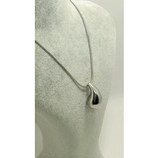 By Semra Bottega Gözyaşı Damla Model Gümüş Renk Çelik Zincir Kolye 45 cm
