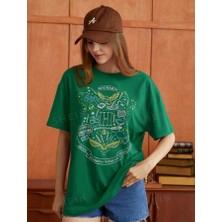 Stıl X Harry Potter Hogwarts Baskılı Bisiklet Yaka %100 Pamuklu Oversıze T-Shirt