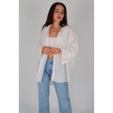 Facette Kadın Beyaz Oversize Gömlek