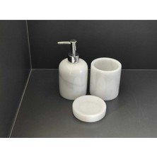 Polen Stone Beyaz 3'lü Beyaz Mermer. Sıvı Sabunluk, Diş Bakım Malzemeliği, Katı Sabunluk Mermer