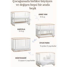 Ege Baby Nordix Doğal-Beyaz Ahşap 4 in 1 Beşik Takım 70 x 110 - anneyanı, karyola, oyun parkı, montessori + junior yatak