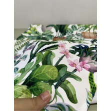 Decofav Runner Saksıda Botanik Yapraklar Pembe Orkide Çiçek Kaktüs Desenli Dijital Baskılı