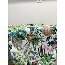 Decofav Runner Saksıda Botanik Yapraklar Pembe Orkide Çiçek Kaktüs Desenli Dijital Baskılı