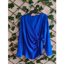 Çınar Butik Saten Gömlek Saks Mavisi - S