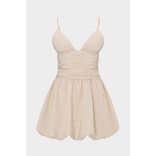 Açelya Okcu Askılı Beli Drape Detaylı Mini Kadın Balon Elbise