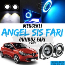 ŞüsCarOto Aksesuar Renault Clio 4 2012-2020 Uyumlu Üniversal Mercekli Angel Sis Farı Metal Su Geçirmez 76 mm Buz Mavi Halkalı Gündüz Farı Angel Eyes 2 Adet