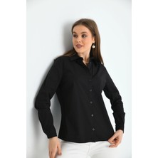 Parkkaron Kadın Siyah Basic Dokuma Gömlek