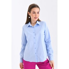 Parkkaron Kadın Mavi Basic Dokuma Gömlek