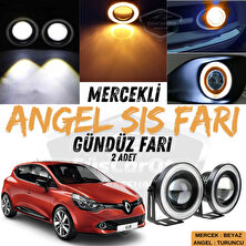 ŞüsCarOto Aksesuar Renault Clio 4 2012-2020 Uyumlu Üniversal Mercekli Angel Sis Farı Metal Su Geçirmez 76 mm Turuncu Halkalı Gündüz Farı Angel Eyes 2 Adet