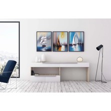 Bestablo 3 Parça Yelkenler Çerçeveli Tablo Life , Ev Dekoru , Soyut Tablo , Ahşap Tablo