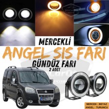 ŞüsCarOto Aksesuar Fiat Doblo D2 2005-2010 Uyumlu Üniversal Mercekli Angel Sis Farı Metal Su Geçirmez 76 mm Turuncu Halkalı Gündüz Farı Angel Eyes 2 Adet