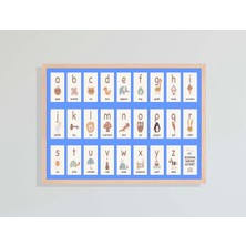 Bestablo Mavi Harfler Doğal Ahşap Çerçeveli Tablo , Ahşap Tablo , Ev Dekoru